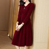 ALBB-2023冬季新款韩版气质娃娃领灯芯绒上衣高腰半身裙新年红色套装 商品缩略图1