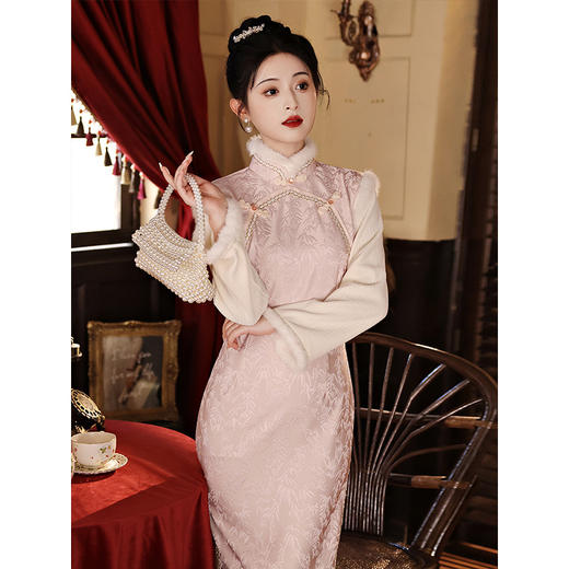 粉色加绒加厚，中式改良旗袍LSB-2495 商品图3