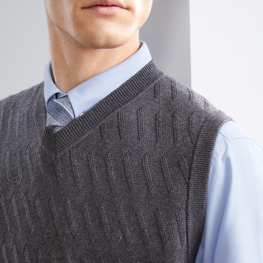 【特价】【含羊绒】柒牌男装V领毛衫男秋冬新款商务休闲保暖打底背心	125Y70430 商品图2