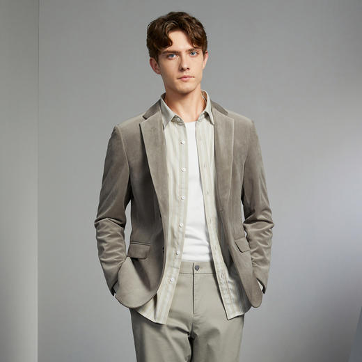 【灯芯绒】柒牌休闲西装男秋冬新款面试新郎结婚修身西服外套	125C70100 商品图1