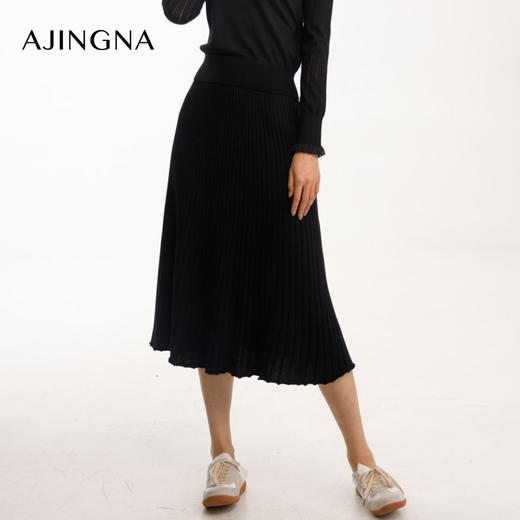 【积分兑换】阿菁娜羊毛桑蚕丝百褶A字伞状半身裙A28Q313023 商品图2