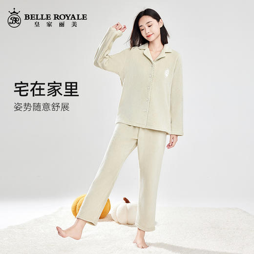 法兰绒女士睡衣秋冬保暖长袖加厚套装绒加绒家居服JJT90022 商品图1