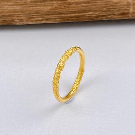 【限时克减150元】足金999.9 古法实心固口心上花錾刻卷草纹圈戒（面宽约1.8-2.2mm）(AIGFJZ00059)（预售产品下单后不退款不退货不换货不补差价