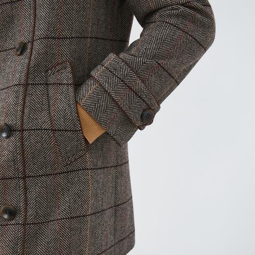 【特价】【含羊毛】柒牌毛呢大衣男冬季英伦风格子中长款双排扣翻领厚外套	125D70010 商品图3