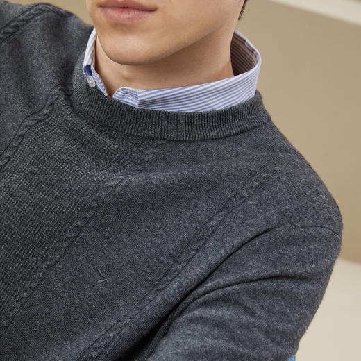 【含羊绒】柒牌男装羊毛衫男秋冬季新款时尚休闲圆领保暖毛衣	125Y70560 商品图2
