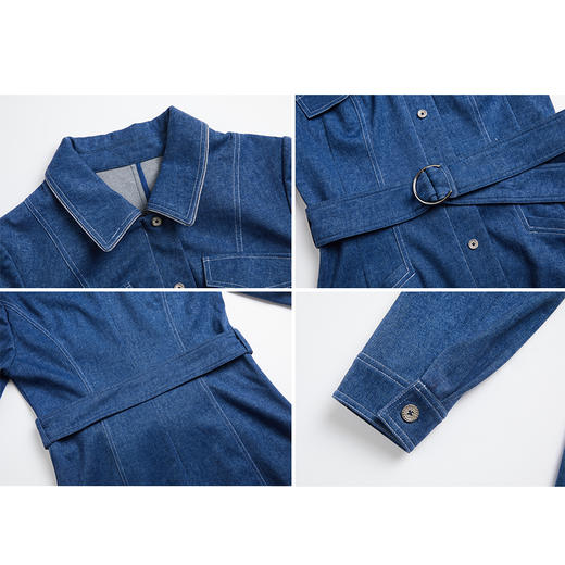 司歌单排扣风衣式连衣裙长袖显瘦弹力A881140 商品图1