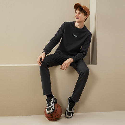 【加绒】柒牌男装圆领卫衣男秋冬厚款时尚休闲简约长袖T恤衫上衣	125W70560 商品图3