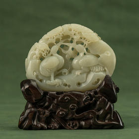 和田玉透雕松鹤延年山子摆件