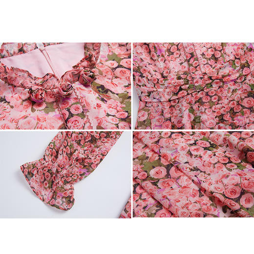 司歌雪纺印花长袖连衣裙圆领修身飘逸气质A881095 商品图1