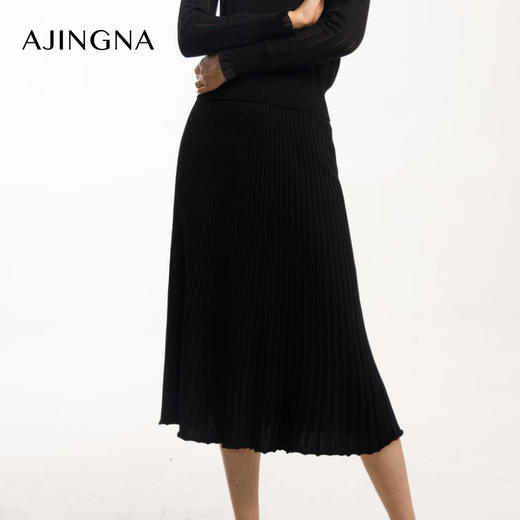 【积分兑换】阿菁娜羊毛桑蚕丝百褶A字伞状半身裙A28Q313023 商品图3