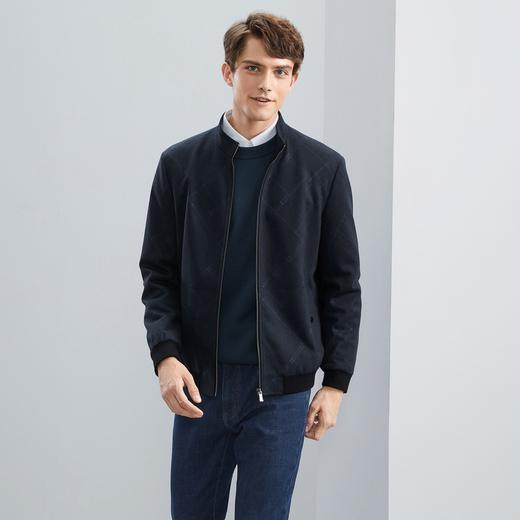 【含羊毛】柒牌男士立领夹克秋冬新款干部爸爸装满身提花保暖外套	125D70110 商品图1