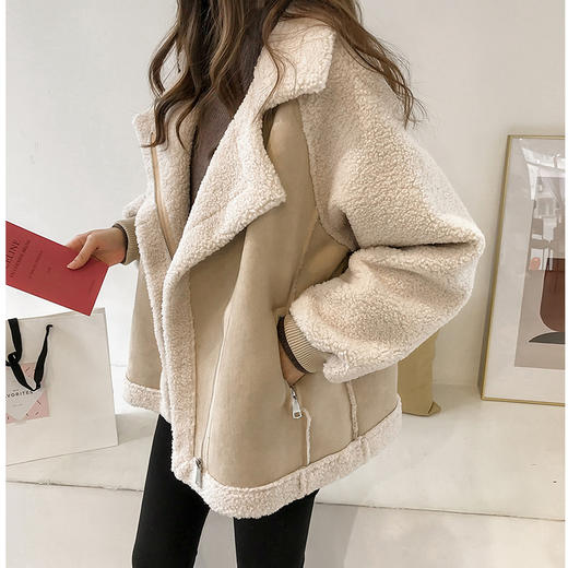 麂皮绒机车服【短款羊羔绒外套女】夹克冬装 宽松 皮毛一体 商品图1