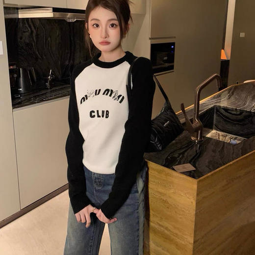 MM 2024春季新款 字母刺绣 插肩袖羊毛针织衫毛衣女 Z-11215 商品图2