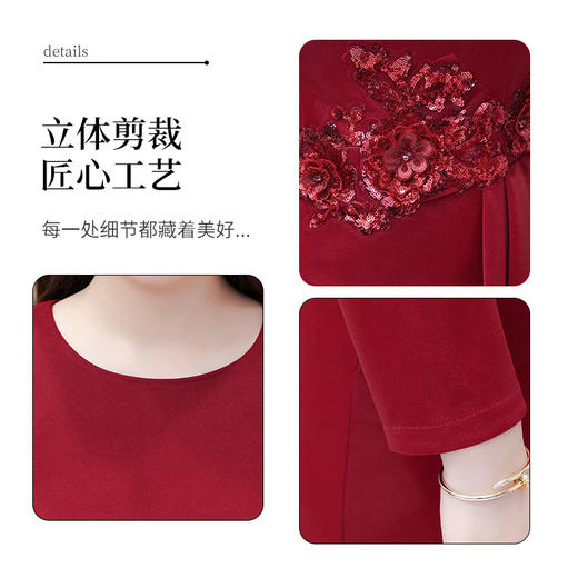 QYM-53B71红色通勤洋气假两件时尚连衣裙2024年新款圆领长袖修身优雅礼服裙 商品图3