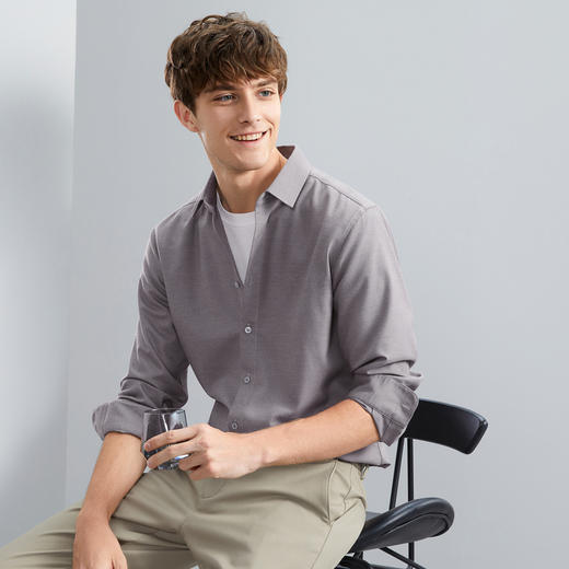 【双面磨毛】柒牌长袖男士衬衫秋冬新款商务休闲舒适翻领衬衣	125A70210 商品图1