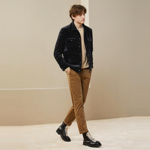 【丝绒面料】柒牌夹克外套男秋季新款时尚潮流黑色工装翻领茄克衫	125K70480 商品图3