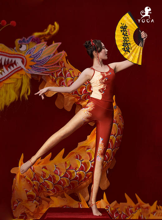 【现货秒发】壁虎瑜伽【瑞龙呈祥-套装】限量款印花瑜伽套装清仓款不退不换 商品图4