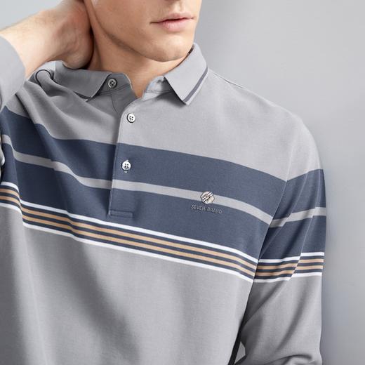 【限时秒杀】柒牌男装长袖polo衫男秋季新款时尚撞色条纹翻领休闲T恤上衣	125T70090 商品图2