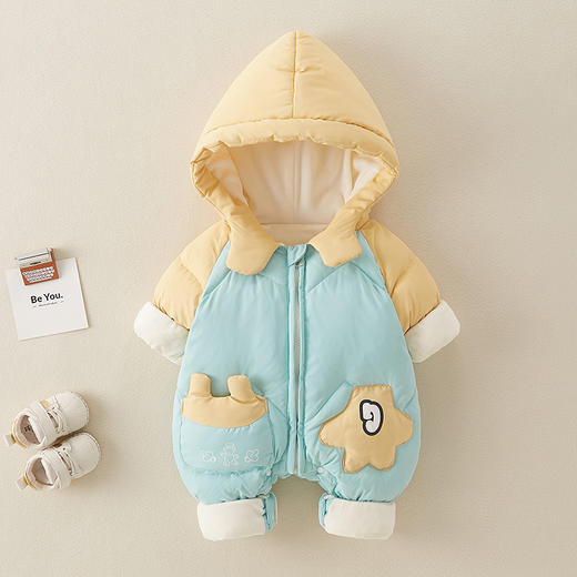 婴儿白鸭绒保暖连体衣服冬季新款可爱连帽加厚棉服男女宝宝羽绒服 商品图1