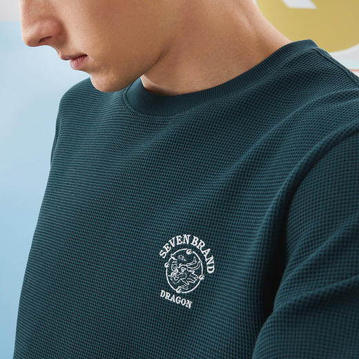 【华夫格】柒牌圆领卫衣男2024春季新款时尚休闲百搭男士长袖上衣	126W70120 商品图2