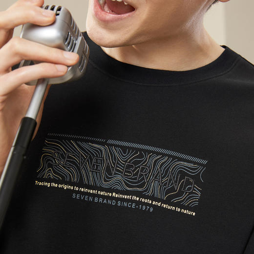 【加绒】柒牌圆领卫衣男冬季新款时尚青年休闲印绣花保暖上衣	125W70220 商品图2