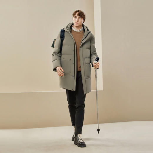 【鹅绒】柒牌连帽中长款羽绒服男冬季新款时尚休闲保暖厚外套	125E70740 商品图3