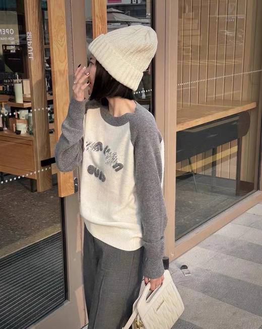 MM 2024春季新款 字母刺绣 插肩袖羊毛针织衫毛衣女 Z-11215 商品图6