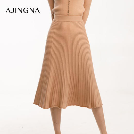 【积分兑换】阿菁娜羊毛桑蚕丝百褶A字伞状半身裙A28Q313023 商品图0