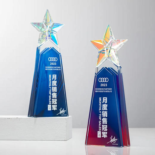 五角星水晶奖杯定制创意彩色奖牌优秀员工荣誉颁奖纪念品 商品图4