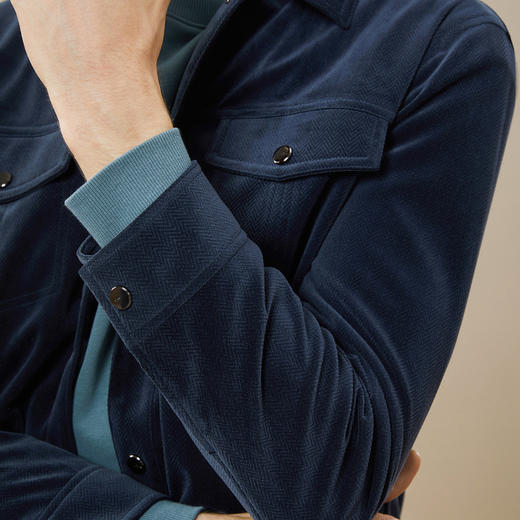 柒牌男装翻领夹克男秋季新款时尚潮流青年波浪纹丝绒工装外套	125K70290 商品图2