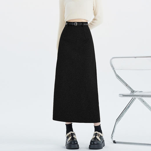 KQL 435H8126休闲半身裙开叉高腰西装毛呢裙 商品图1