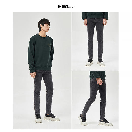 HIM漢崇 复古做旧洗水牛仔裤潮流高街舒适修身休闲裤男 2025秋季 商品图3