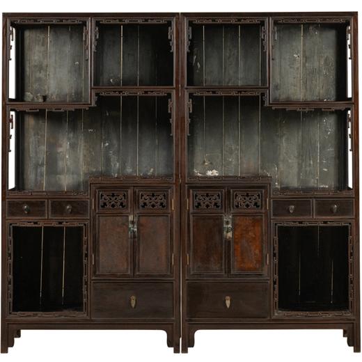 清 红木镶瘿木透雕如意纹博古柜（一对） 商品图5