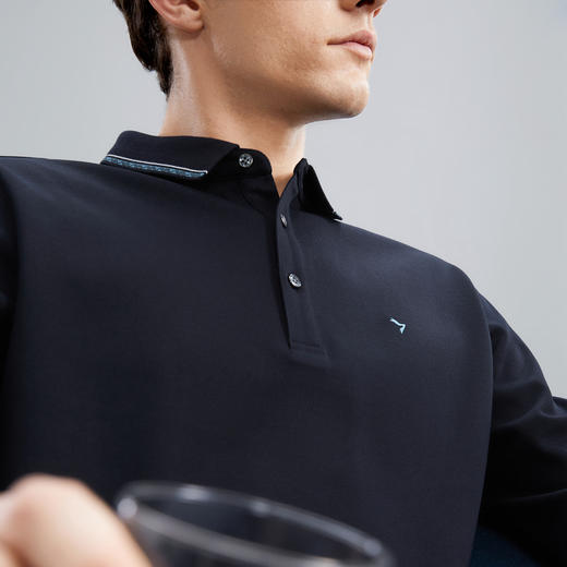 【含羊毛】柒牌polo衫男秋冬厚款商务休闲内磨毛保暖长袖T恤	125T70180 商品图2