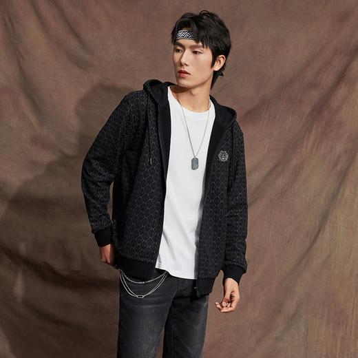 【非遗苗绣蝴蝶妈妈系列】柒牌连帽卫衣男时尚国潮满身提花套头衫	125W70030 商品图1