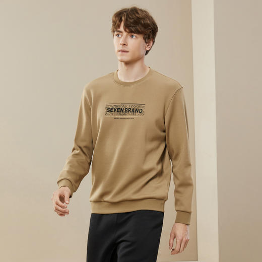 【加绒】柒牌圆领卫衣男冬季新款时尚青年休闲印绣花保暖上衣	125W70220 商品图1