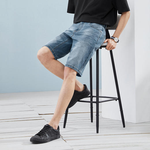 【特价冰藻泥】柒牌牛仔短裤男夏季凉感时尚休闲猫须水洗直筒男裤	124H71050 商品图1