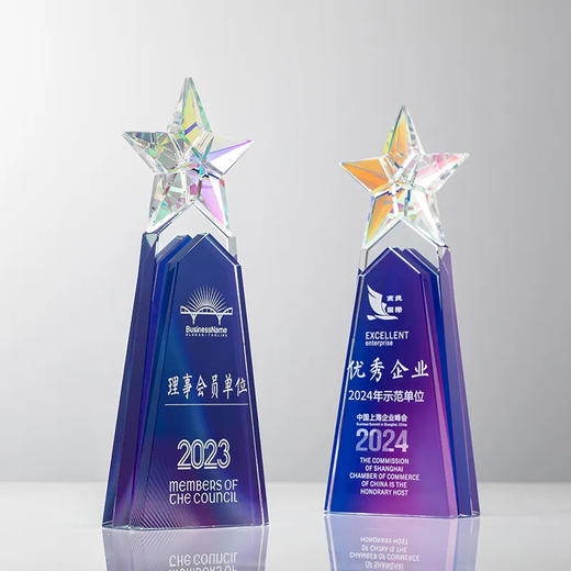 五角星水晶奖杯定制创意彩色奖牌优秀员工荣誉颁奖纪念品 商品图1