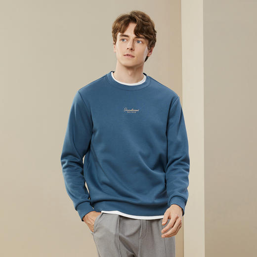 【加绒】柒牌男装圆领卫衣男秋冬厚款时尚休闲简约长袖T恤衫上衣	125W70560 商品图1