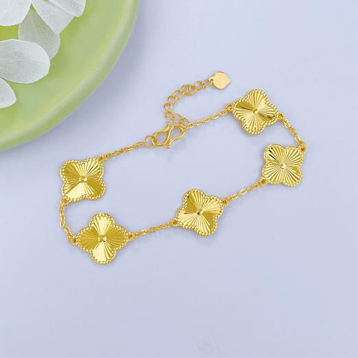 【限时克减150元】足金999.9 【精品】实心调节单层双面镭射车花四叶草手链五花手链（面宽约12.8mm，厚约0.9mm)(OSL00086)（预售产品下单后不退款不退货不换货不补差价） 商品图1