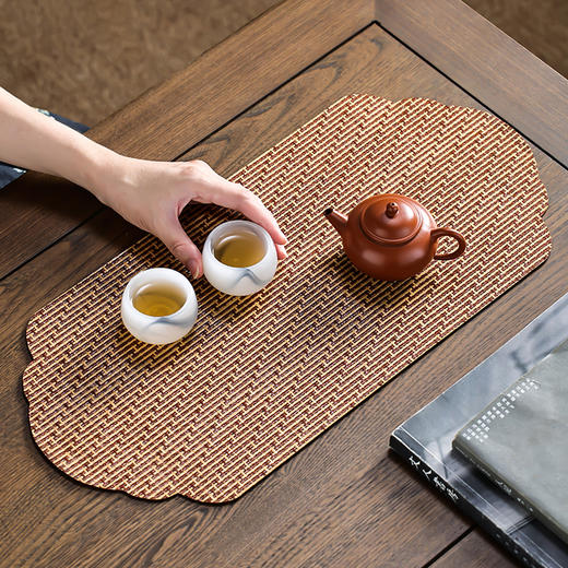竹编大漆主人席竹茶席禅意竹制小号隔热垫桌旗布干泡茶具配件茶垫防水茶帘 商品图5