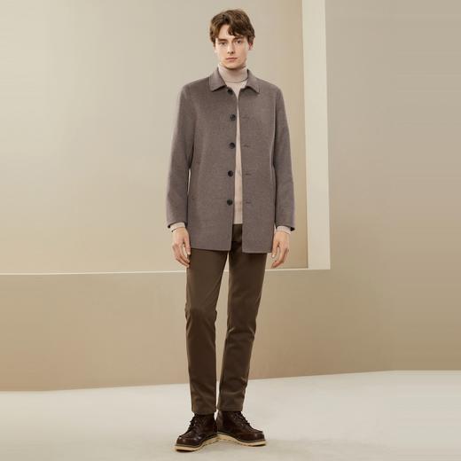 【含羊毛】柒牌男士毛呢大衣秋冬季休闲翻领格子双面呢子外套	125D70280 商品图3