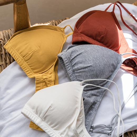 靴下物内衣女夏天薄款棉法式三角杯文胸内裤套装纯棉底裆亲肤舒适 商品图0