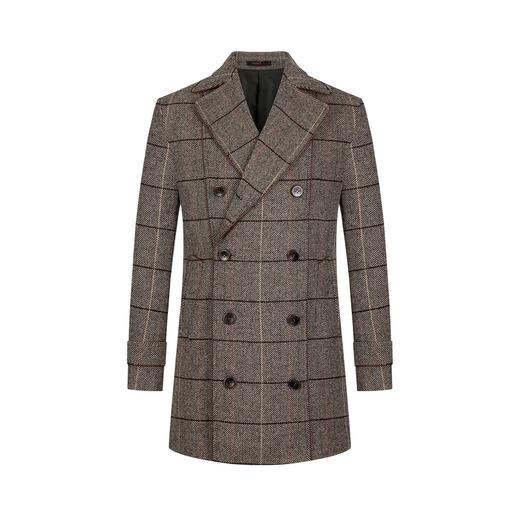 【特价】【含羊毛】柒牌毛呢大衣男冬季英伦风格子中长款双排扣翻领厚外套	125D70010 商品图4