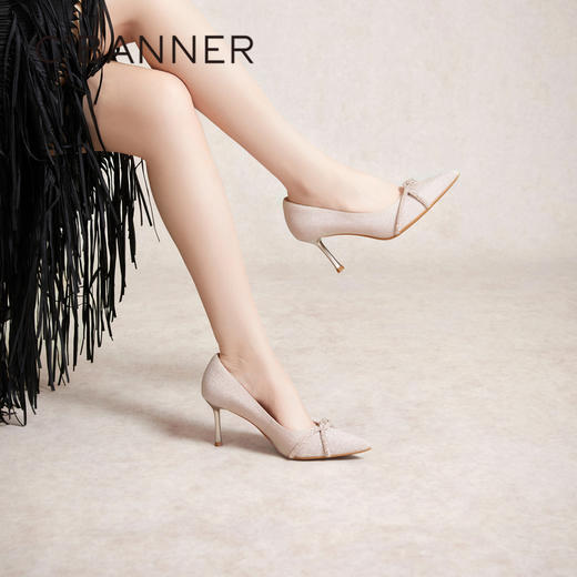 【静音婚鞋礼盒款】千百度细高跟鞋春季新浅口羊皮单鞋女尖头A24141132 商品图4