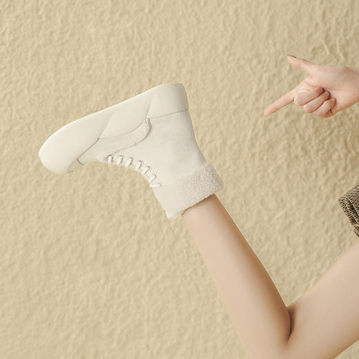 品质好货 | Safiya/索菲娅2023新款百搭加绒厚底休闲系带高帮雪地靴 棉靴SF3411A720 商品图6