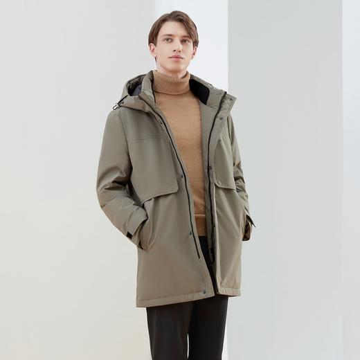 【三防】柒牌鹅绒羽绒服男士时尚休闲字母印花中长款保暖连帽外套	125E70060 商品图1