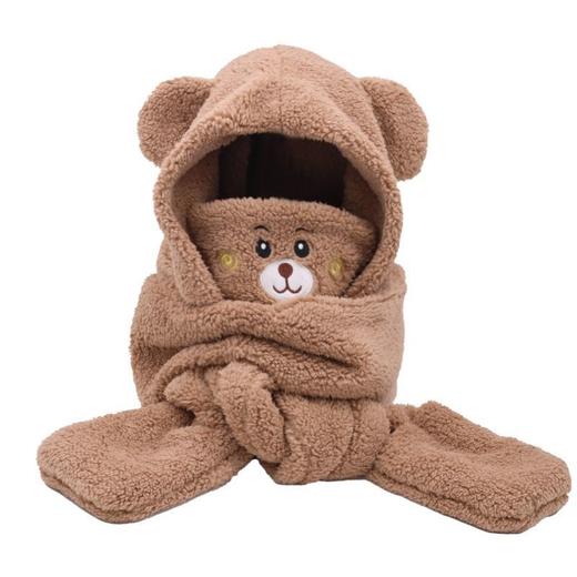 「四件套！温暖一冬」冬天口罩帽子围巾一体手套围脖连帽女可爱保暖小熊帽子围巾一体保暖防风护耳毛绒帽配饰 商品图9