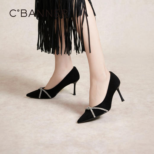 【静音婚鞋礼盒款】千百度细高跟鞋春季新浅口羊皮单鞋女尖头A24141132 商品图2