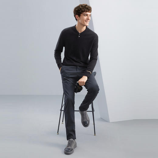 【含羊绒】柒牌青果领羊毛衫男秋冬新款字母提花保暖舒适毛衣	125Y70460 商品图3